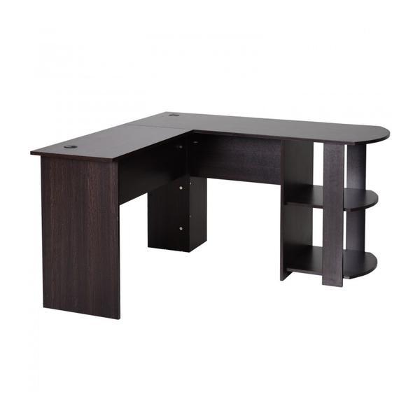 Birou pe colt cu 2 rafturi, modern, negru