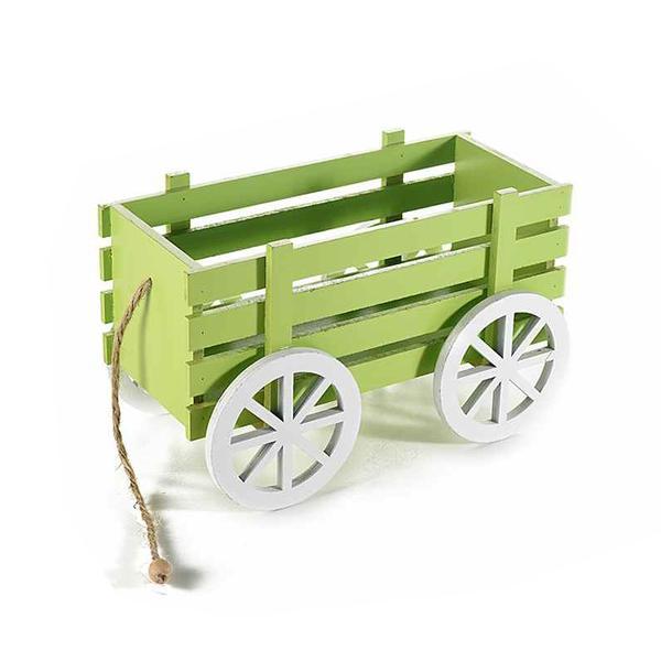 Carucior decorativ lemn verde cm 24 x 13 cm x 15 h