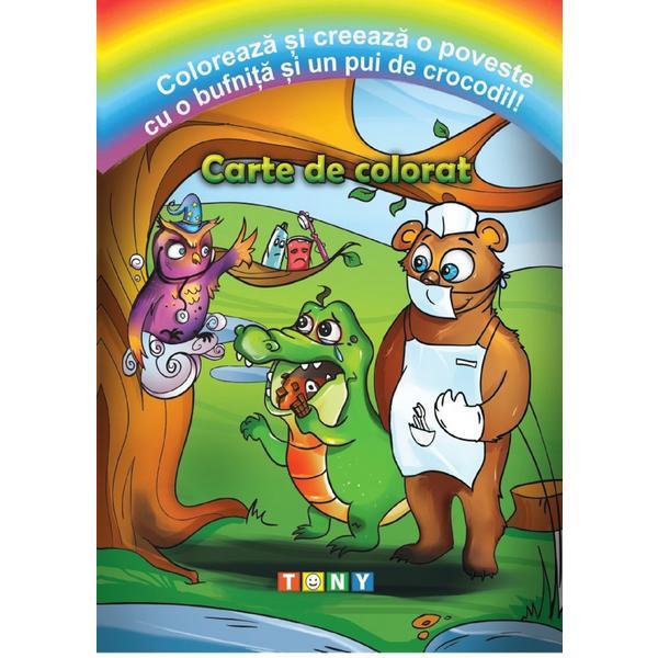 Coloreaza si creeaza o poveste cu o bufnita si un pui de crocodil! Carte de colorat, editura Ars Libri