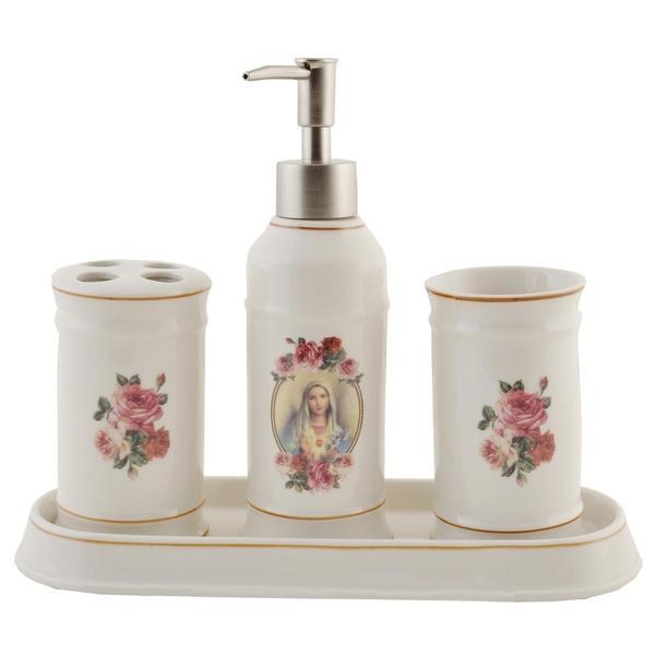 Set baie ceramica alba 4 piese roses