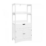 Dulap baie cu 2 rafturi deschise dulap si sertar MDF Alb 60 x 32.5 x 122 cm