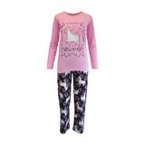Pijama dama, Univers Fashion, bluza roz cu imprimeu lama, pantaloni albastru cu imprimeu lama, M