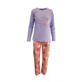 Pijama dama, Univers Fashion, bluza mov cu imprimeu pisici, pantaloni corai cu imprimeu semiluna, XL