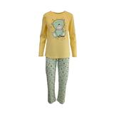Pijama dama, Univers Fashion, bluza galben cu imprimeu ursulet, pantaloni verde deschis cu imprimeu stele, XL