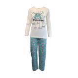 Pijama dama, Univers Fashion, bluza alb cu imprimeu bufnita, pantaloni verde cu imprimeu bufnite, XL