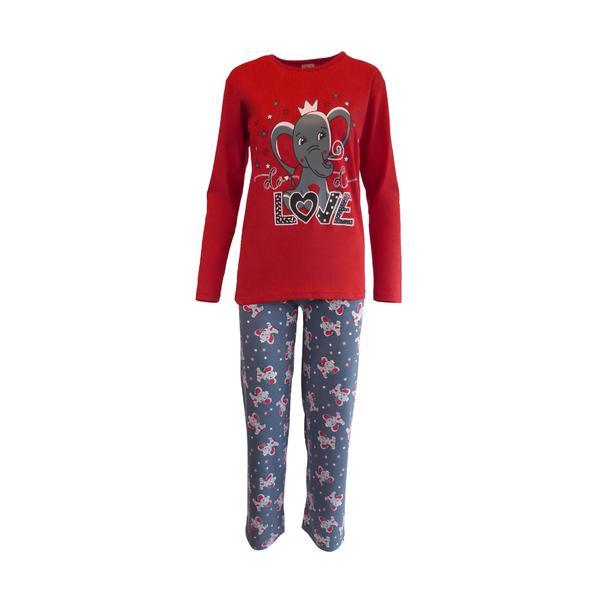 Pijama dama, Univers Fashion, bluza rosu cu imprimeu elefant, pantaloni gri cu imprimeu elefanti, M