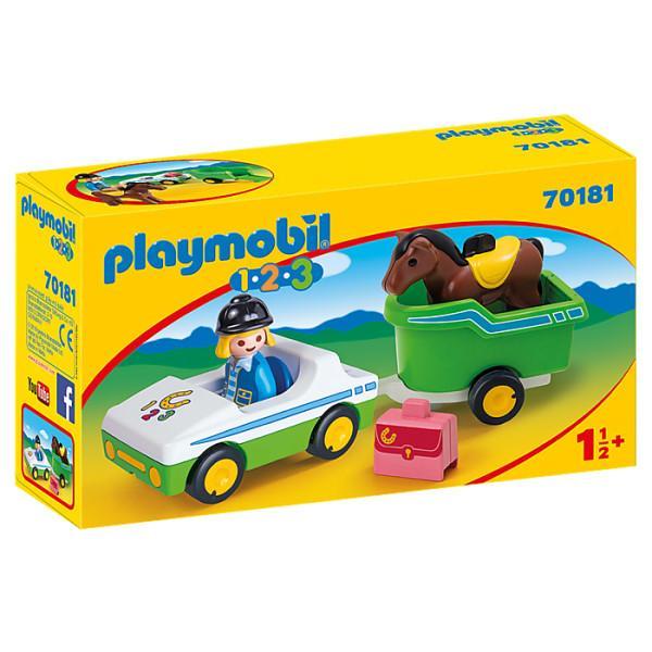 Playmobil 1.2.3 masina cu remorca si calut