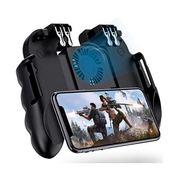 Gamepad telefon mobil Battlegrounds edition, 4 trigger metalic, power bank, ventilat, extensibil compatibil cu PUBG / Fortnite L1R1 L2R2 pentru iOS Android