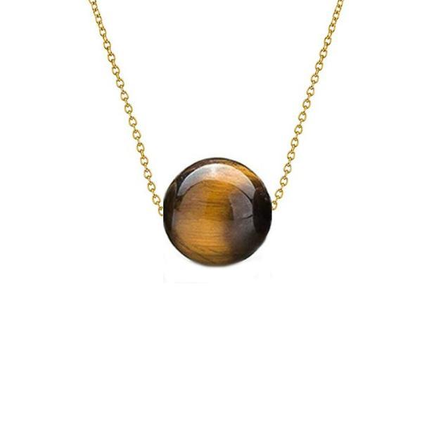 Colier aur 14 karate cu ochi de tigru de 10 mm - cadouri si perle