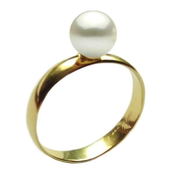 Inel din aur cu perla naturala premium alba, 14 karate, 15.7 mm diametru - cadouri si perle