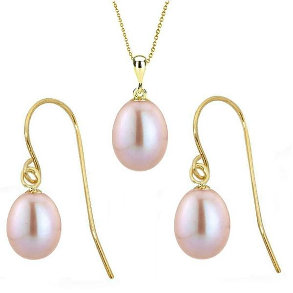 Set din aur si perle naturale teardrops lavanda - cadouri si perle