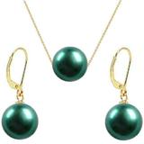 Set Aur Galben 14 karate cu Perle Naturale Premium Verde Smarald - Cadouri si perle