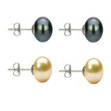 Set Cercei Argint cu Perle Naturale Negre si Crem de 10 mm - Cadouri si Perle