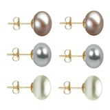 Set Cercei Aur cu Perle Naturale Lavanda, Gri si Albe de 10 mm - Cadouri si Perle