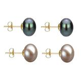 Set Cercei Aur cu Perle Naturale Negre si Lavanda de 10 mm - Cadouri si Perle