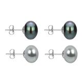 Set Cercei Aur Alb cu Perle Naturale Negre si Gri de 10 mm - Cadouri si Perle