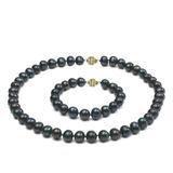 Set Perle Naturale Negre Mari cu Inchizatori Sferice Aur Galben de 14 k - Cadouri si Perle