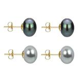 Set Cercei Aur cu Perle Naturale Negre si Gri de 10 mm - Cadouri si Perle