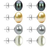 Set Cercei Aur Alb cu Perle Naturale Negre, Crem, Gri si Albe de 10 mm - Cadouri si Perle
