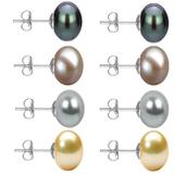 Set Cercei Aur Alb cu Perle Naturale Negre, Lavanda, Gri si Crem de 10 mm - Cadouri si Perle