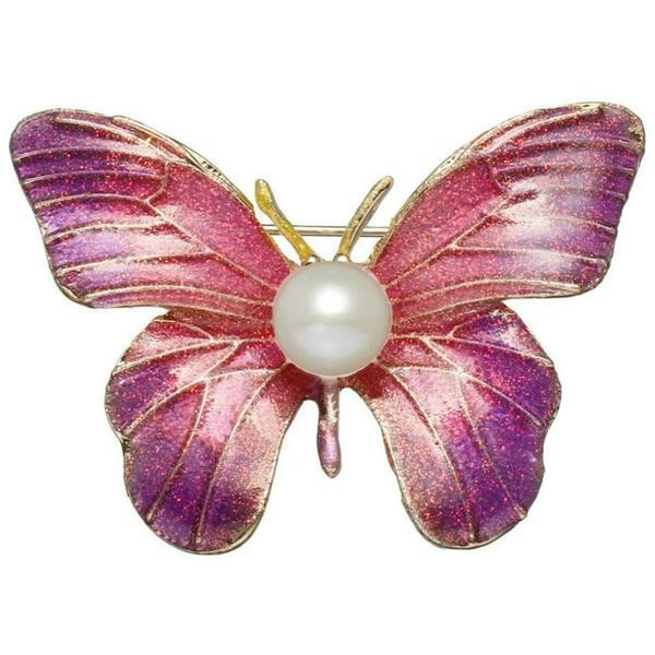 Brosa pandantiv fluture mov cu perla naturala alba de 8 mm - cadouri si perle