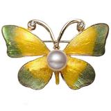Brosa Pandantiv Fluture Galben cu Perla Naturala Lavanda de 8 mm  - Cadouri si perle