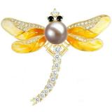 Brosa Pandantiv Libelula Galbena cu Perla Naturala Lavanda si Zirconii  - Cadouri si perle