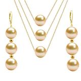 Set Triplu Aur de 14 karate si Perle Naturale Crem Premium  - Cadouri si perle