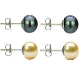Set Cercei Argint cu Perle Naturale Negre si Crem de 7 mm - Cadouri si perle