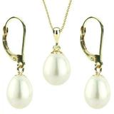 Set Aur 14k si Perle Naturale Teardrops Albe - Cadouri si perle