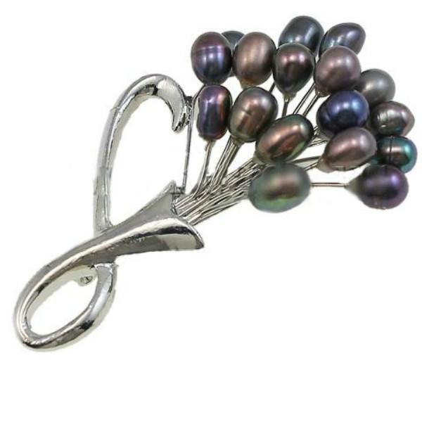 Brosa pandantiv buchet de flori cu perle naturale negre - cadouri si perle
