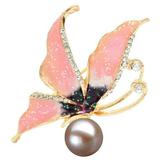 Brosa Pandantiv Fluture Roz cu Perla Naturala Lavanda - Cadouri si perle