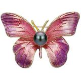 Brosa Pandantiv Fluture Mov cu Perla Naturala Neagra de 8 mm - Cadouri si perle