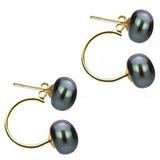 Cercei Double de Aur de 14k cu Perle Naturale Negre de 7 mm - Cadouri si perle