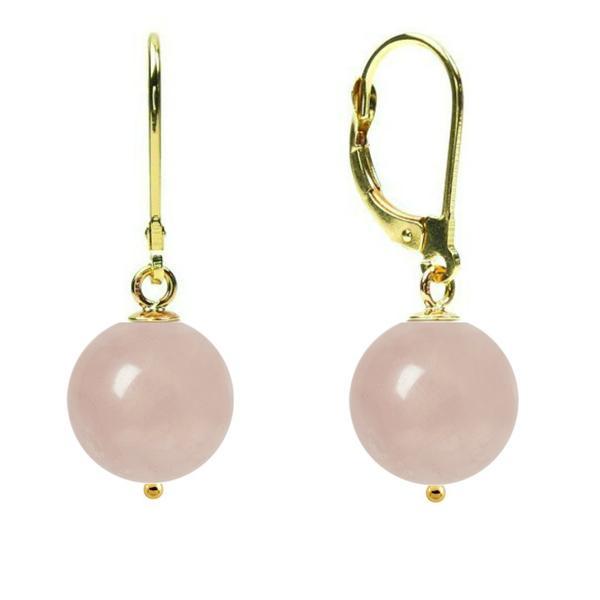Cercei aur 14 karate si cuart roz de 10 mm - cadouri si perle