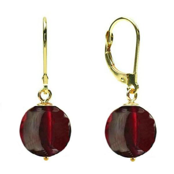 Cercei aur 14 karate si granat de 12 mm - cadouri si perle