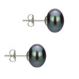 Cercei Argint cu Perle Naturale Buton, Negre, de 10 mm - Cadouri si perle
