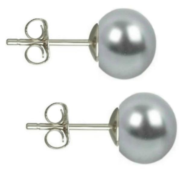 Cercei Argint cu Perle Naturale Buton, Gri, de 7,5 mm - Cadouri si perle