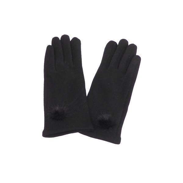 Manusi dama, univers fashion, din material textil brodat, cu functie pentru touchscreen telefon, negru, m