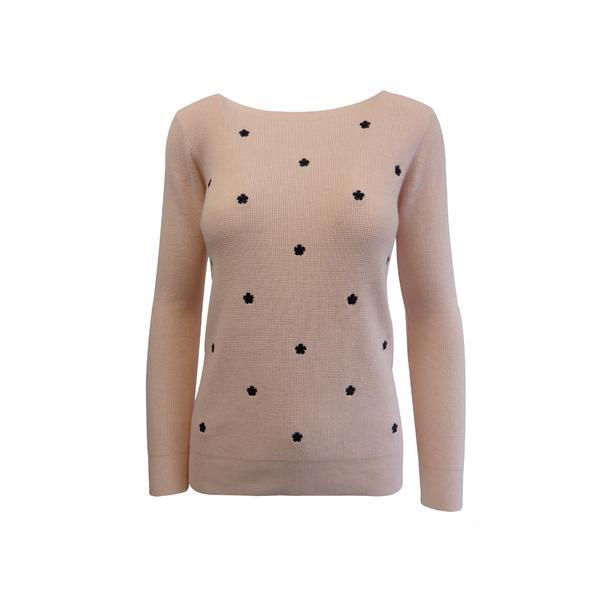 Pulover, univers fashion roz cu flori brodate negre, s-m