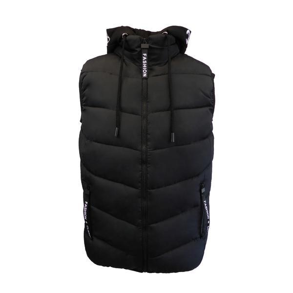 Vesta matlasata barbati, univers fashion, negru cu gluga imprimeu, m