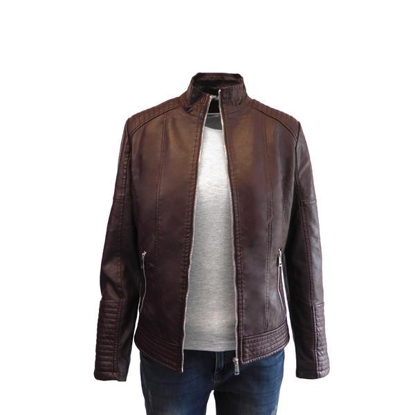 Jacheta dama, itenly fashion, culoare visiniu, material piele ecologica, 2 buzunare frontale cu fermoar, 3xl