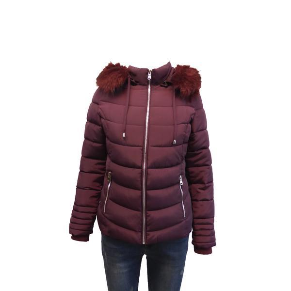 Geaca dama univers fashion cu vatelina, blana sintetica detasabila la gluga, culoare visiniu, m