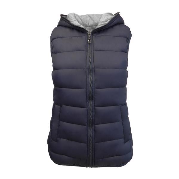 Vesta matlasata dama, reversibila, univers fashion, albastru/gri deschis cu gluga, m