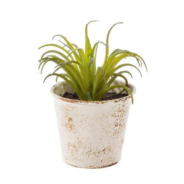 Planta artificiala suculenta verde in ghiveci metal alb patinat 10 cm x 10 cm x 11 h