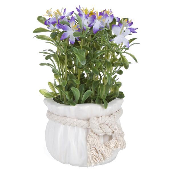 Flori artificiale mov in ghiveci ceramica alba diametru 9 cm x 17 h - decorer