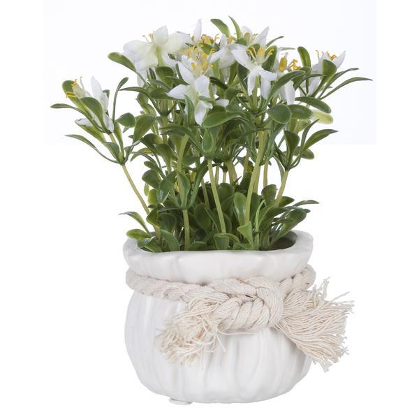 Flori artificiale albe in ghiveci ceramica alba Diametru 9 cm x 17 h - Decorer