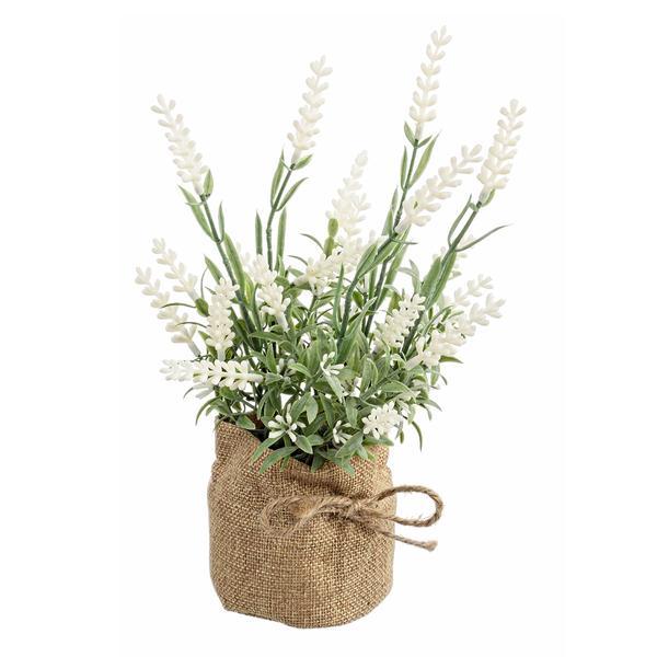 Lavanda artificiala alba in ghiveci de iuta diametru 8 cm x 22 h - decorer
