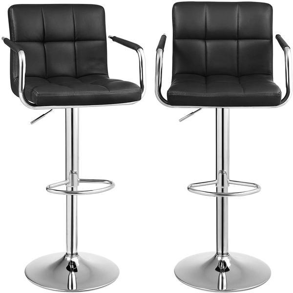 Set 2 scaune bar cu cotiera piele sintetica negru, dimensiuni 38 x 44.5 x (95-115) cm - caerus capital