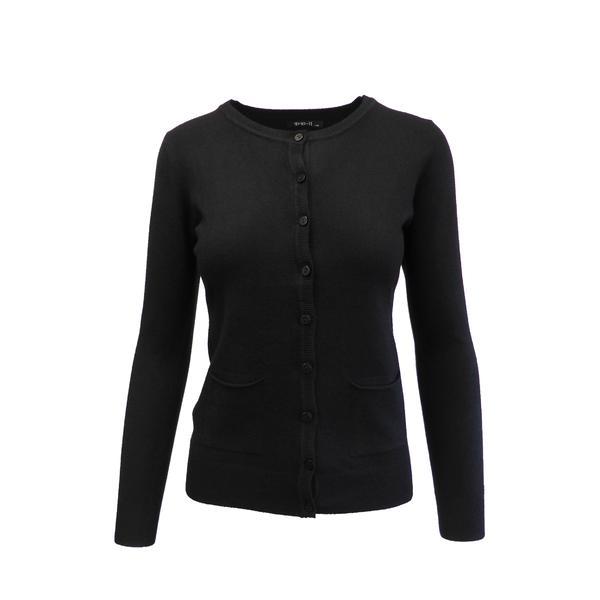 Cardigan, univers fashion tricotat fin, inchidere cu 9 nasturi, negru, s-m